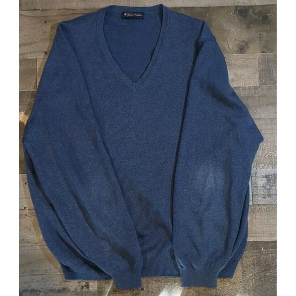 VTG Brooks Brothers sweater mens XL blue V-neck pullover 88% merino‎ wool - Picture 1 of 5
